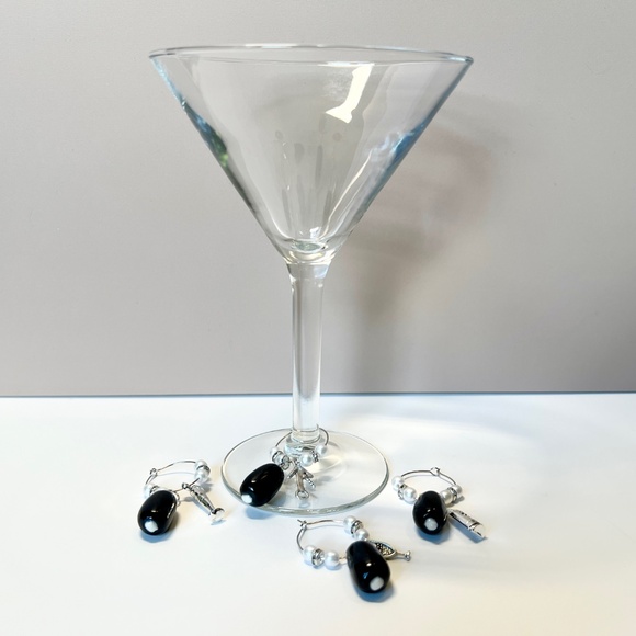 Black Olive Wine Glass Charms – Set of 4 | Martini Party Stemware Markers - Picture 9 of 13